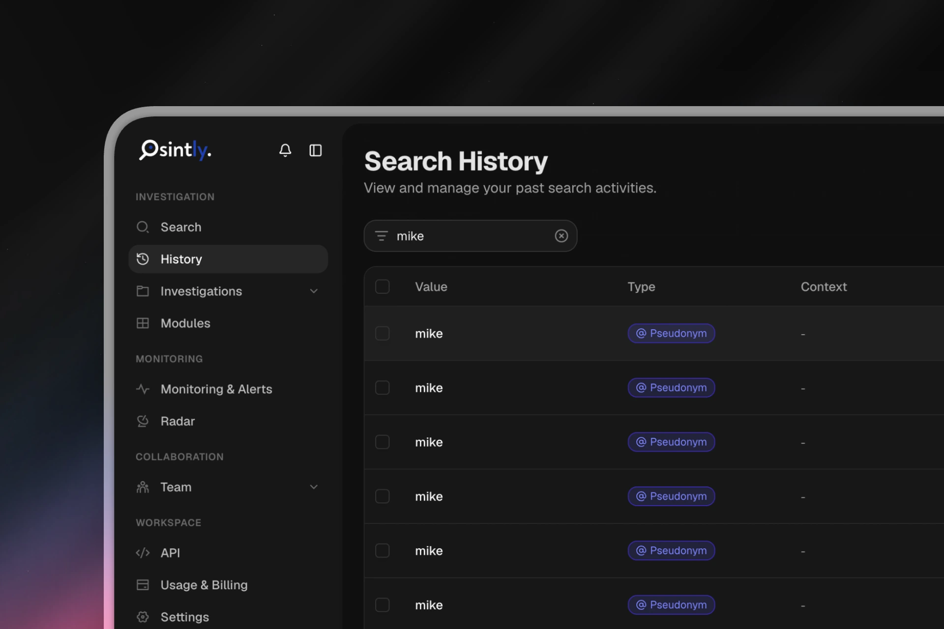 History, Filters & Audit Trail
